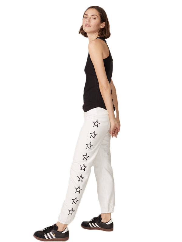 Vintage Sweats W/ Outline Star Embroidery in White