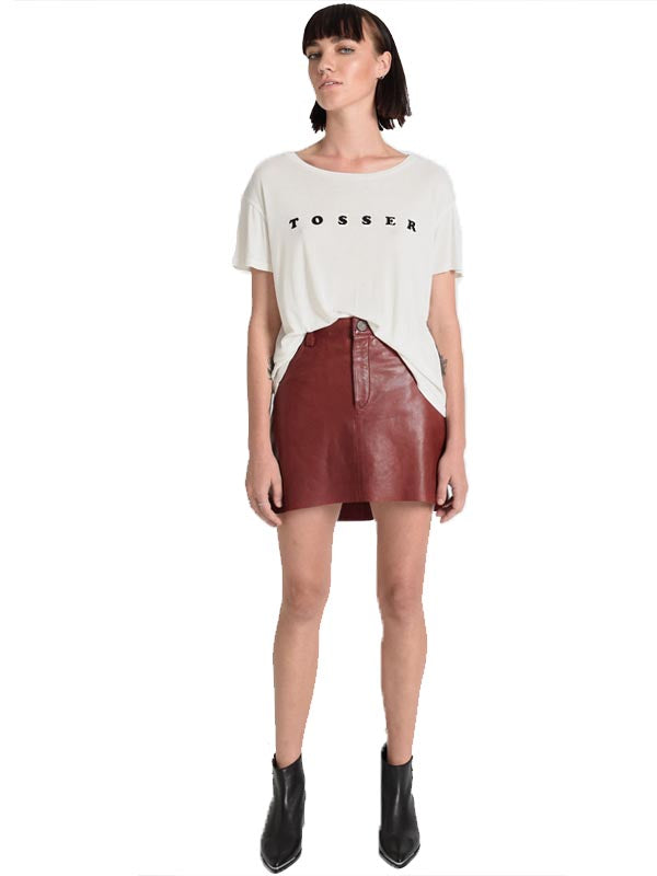 Leather 2020 Mini Skirt in Burgundy
