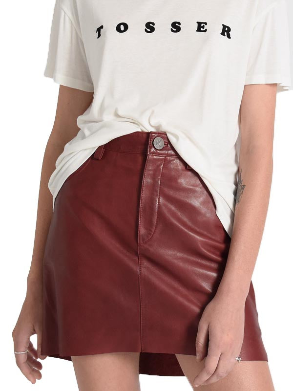 Leather 2020 Mini Skirt in Burgundy